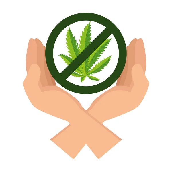 拒否されたシンボルで大麻の葉を保護する手 — ストックベクタ