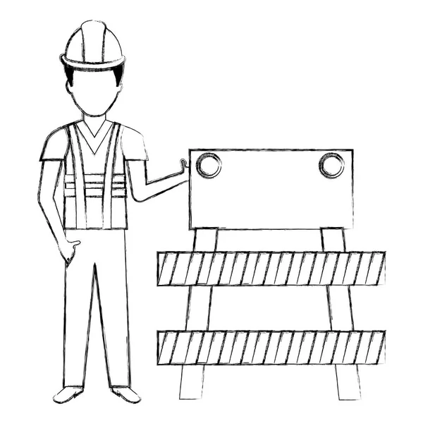 Constructor con barricada de construcción — Vector de stock