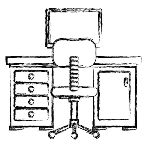 Escritório local de trabalho com mesa e desktop cena —  Vetores de Stock