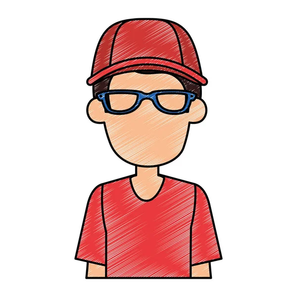 Joven con carácter de gorra — Vector de stock