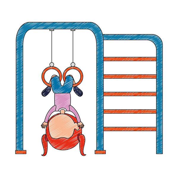 girl playing in park playground rings hanging