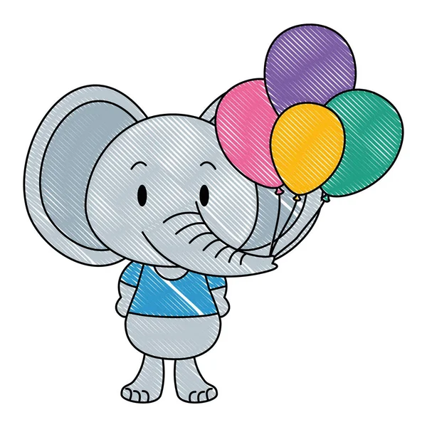 Elefante lindo y adorable con globos helio — Vector de stock