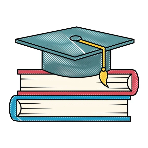 Σωρό βιβλία με καπέλο αποφοίτησης — Διανυσματικό Αρχείο