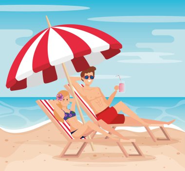 kadın ve adam şemsiye ile bronzlaşma char güneş alarak