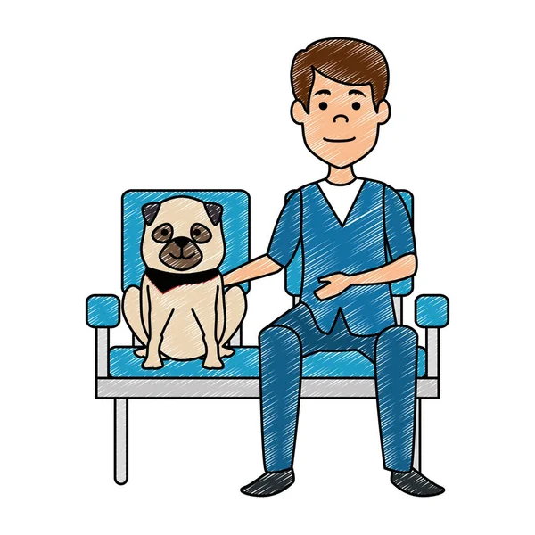 Veterinario médico en silla con carácter avatar perro — Vector de stock