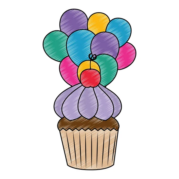 Pâtisserie au cupcake sucré avec ballons hélium — Image vectorielle