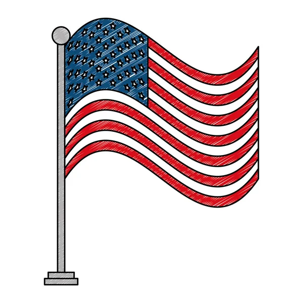 Ηνωμένες Πολιτείες της Αμερικής σημαία σε πόλο με κύματα — Διανυσματικό Αρχείο