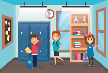 erlenmeyer şişesi ve mikroskop ile kız ve erkek öğrenciler