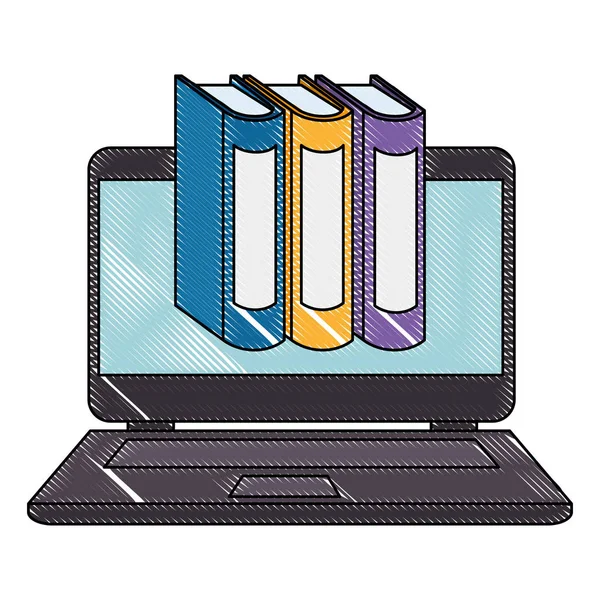 Laptop com livros de texto de pilha — Vetor de Stock