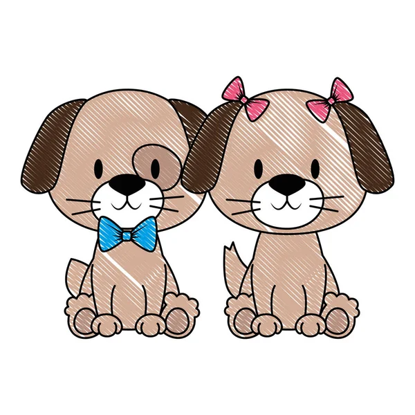 Şirin ve sevimli çift köpek karakterleri — Stok Vektör