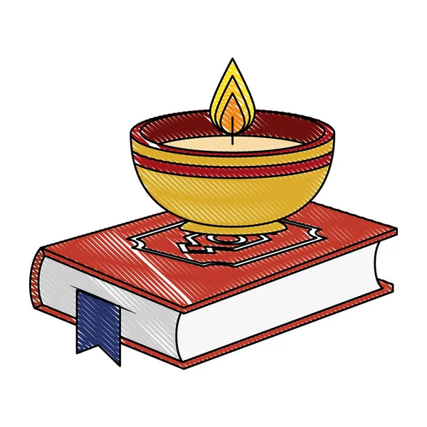 Livro sagrado com velas ícone religioso —  Vetores de Stock