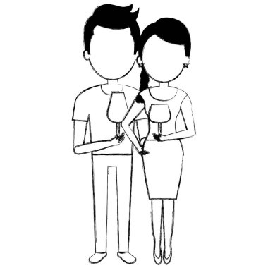 şarap bardağı karakterler ile çift