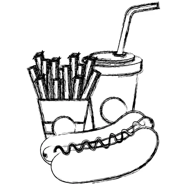Hot Dog met frietjes en soda — Stockvector