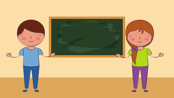 Küçük öğrenciler çocuk karakterleri, okula geri — Stok video
