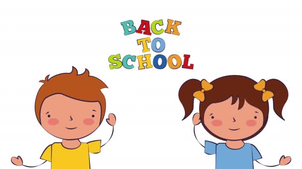 Little students kids characters ,back to school — Stock Video