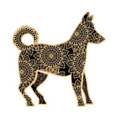 mandala desenli altın köpek