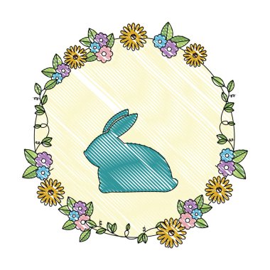 çiçek taç paskalya kutlama ile sevimli tavşan silueti