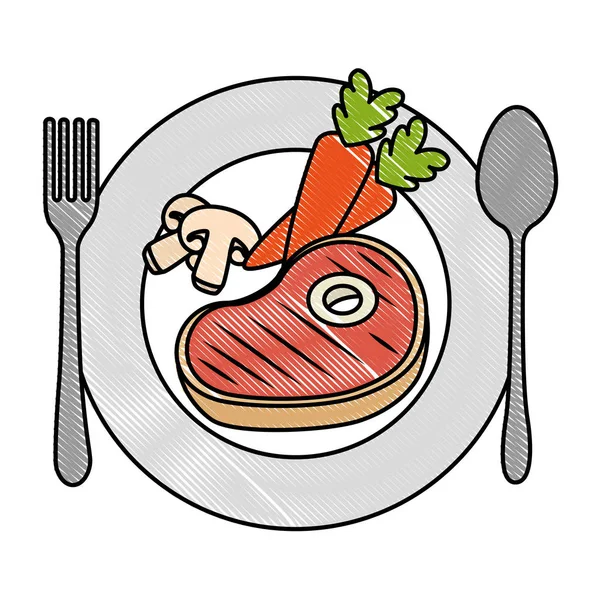 Delicioso bistec de res con zanahorias y champiñones — Vector de stock
