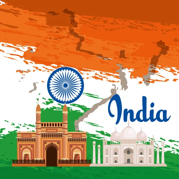 India emblem and flag with architecture and taj mahal — стоковый вектор