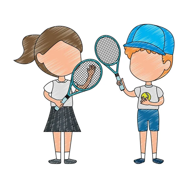 Malý dětský pár hrající tenis — Stockový vektor