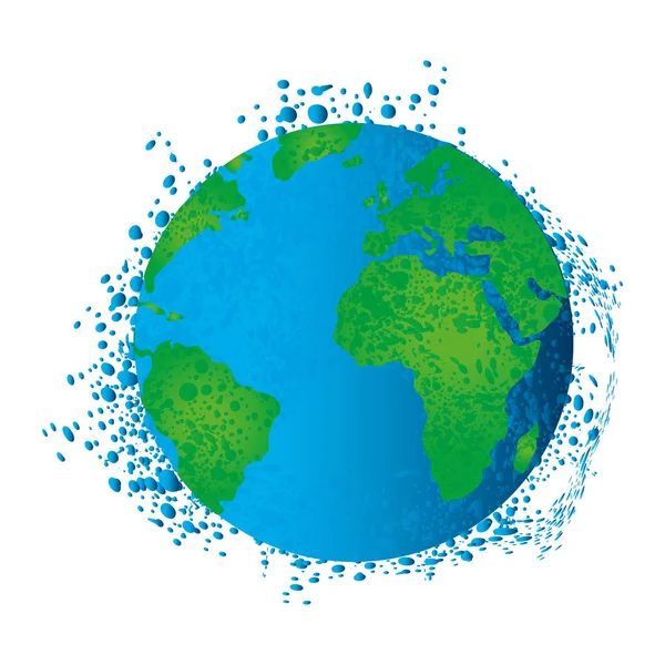 Wereld planeet aarde met waterdruppels — Stockvector