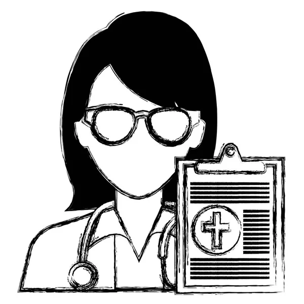 Kobieta lekarz ze schowka charakter — Wektor stockowy