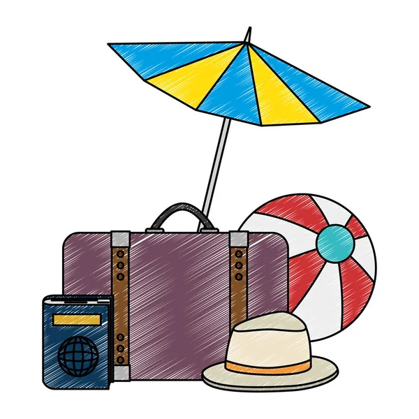 Spiaggia ombrellone con accessori vacanze — Vettoriale Stock