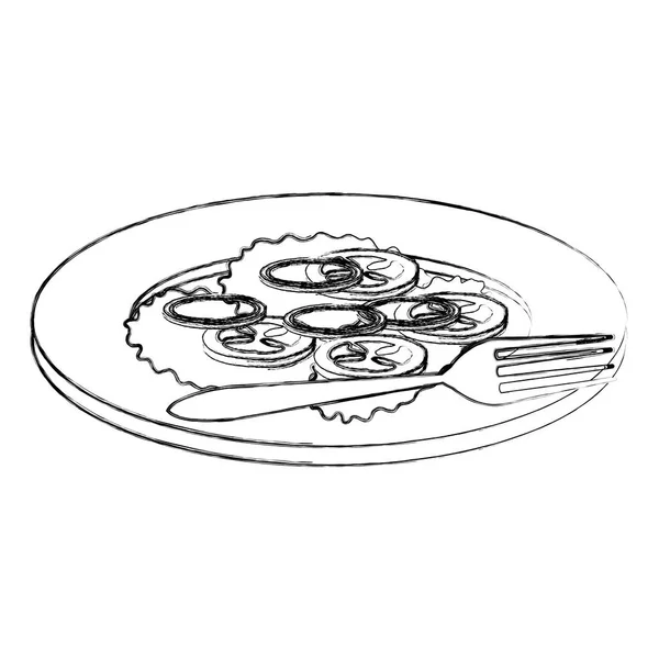 Plato con verduras y tenedor — Archivo Imágenes Vectoriales