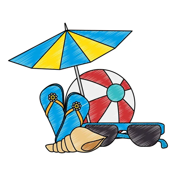 带度假配件的伞海滩 — 图库矢量图片