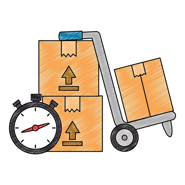 Cart with boxes and chronometer delivery service — Stock Vector