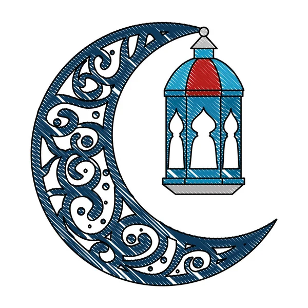 Luna ramadan kareem con lampade appese — Vettoriale Stock