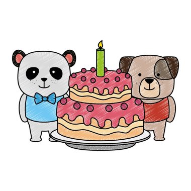 sevimli ayı panda ve köpek karakterleri