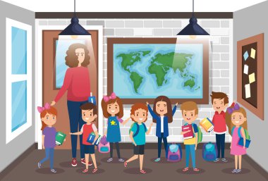 kız ve erkek öğrenciler ile kadın öğretmen