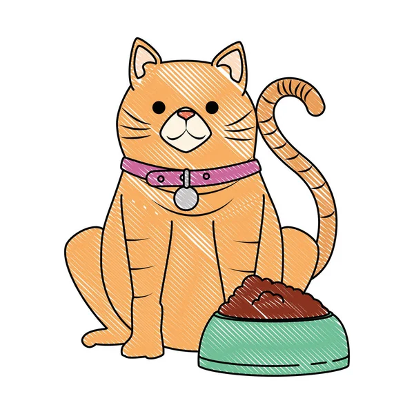 Mascotte de chat mignon avec le caractère de la nourriture plat — Image vectorielle