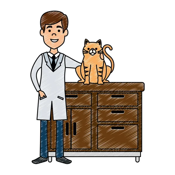 Tierarzt mit Katze in Schublade Avatarfigur — Stockvektor