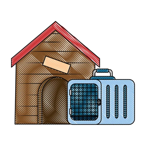 Animal de compagnie maison en bois avec boîte de transport — Image vectorielle