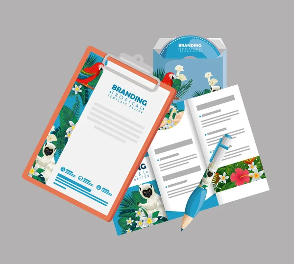 Tropisch Klembord met bedrijfsbrochure en papier — Stockvector