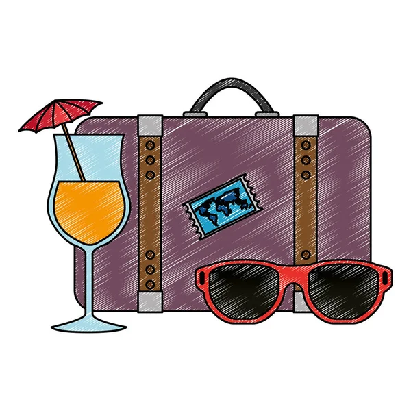 Подорож валізою з коктейлем і сонцезахисними окулярами — стоковий вектор