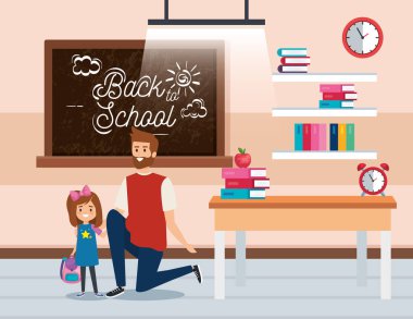 tahta ve kitap ile kız öğrenci ile baba