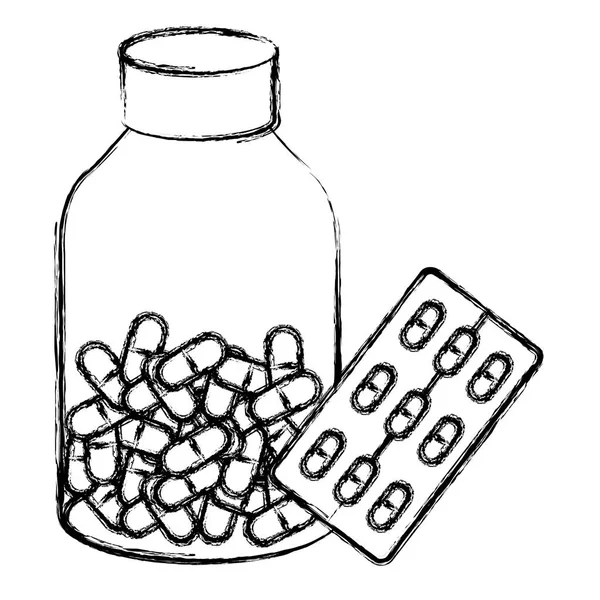 Pastillas medicamentos con botella médica — Vector de stock