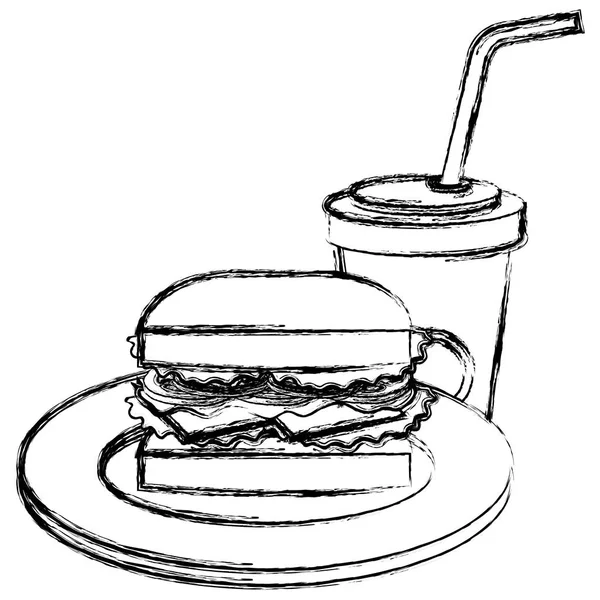 Delicious burger with soda — Stock Vector