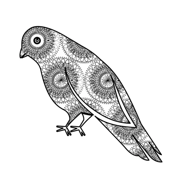 单色鸟与曼达拉模式 — 图库矢量图片