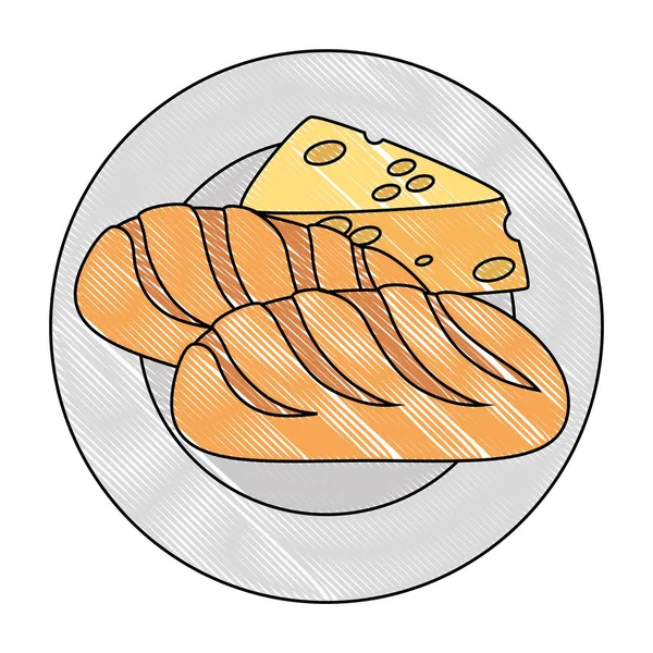 Страва з сирним шматочком і хлібом — стоковий вектор