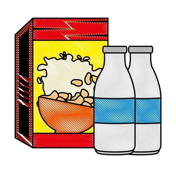 Коробка хлопьев с молочными бутылками — стоковый вектор