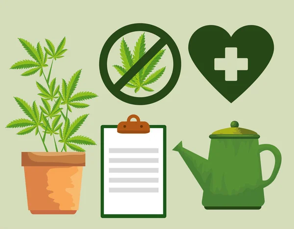 Ensemble de la nature plante de cannabis interdite et herbe médicale — Image vectorielle