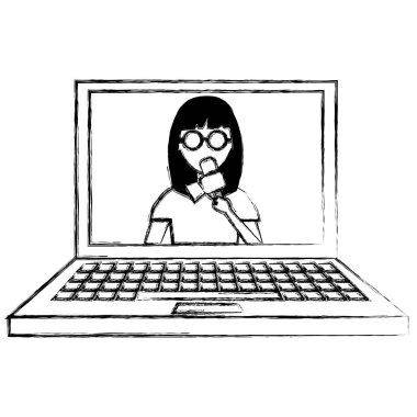 Laptop karakter kadın haber muhabiri