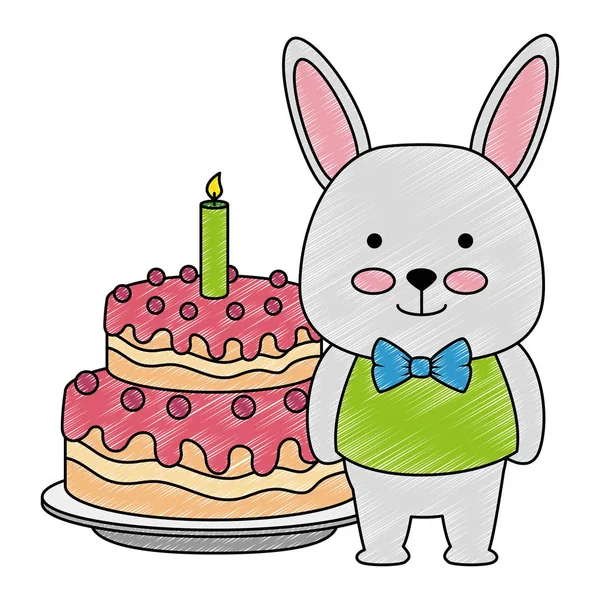 Carino coniglio con dolce torta personaggio icona — Vettoriale Stock