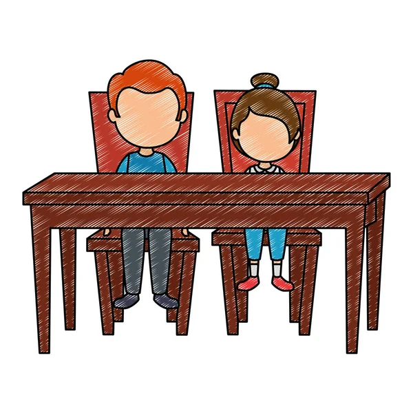 Cute and little kids in the table — Stock Vector