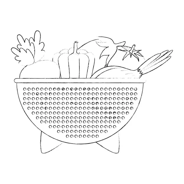 Fresh vegetables in kitchen colander — Stock Vector