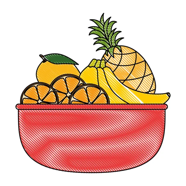 新鮮な果物の健康食品とボウル — ストックベクタ